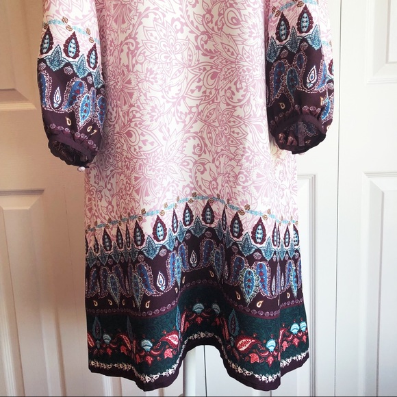 NWT Loft Light Pink Multi Boho Off Shoulder Halter Tie Dress XSP - Picture 8 of 16